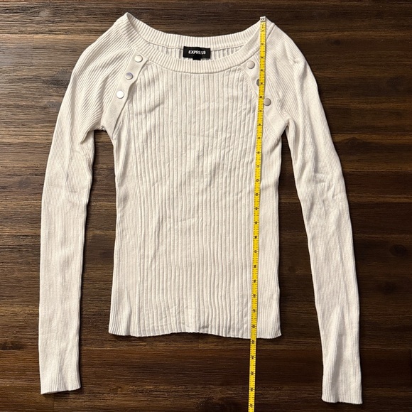 Express White Ribbed Long Sleeve Fitted Round Neck Sweater Top Small - Picture 6 of 8